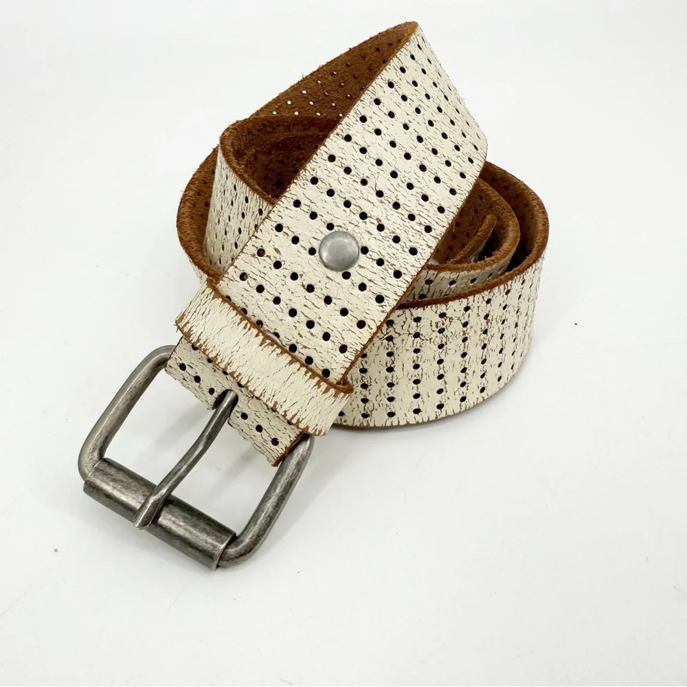 AEROPOSTALE Perforated White & Tan Leather Belt, Size Medium